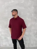 Yakalı Patlı Kısa Kol T-shirt - Bordo