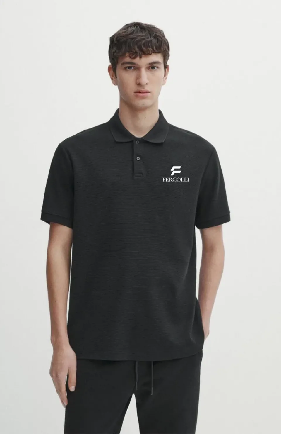 Yakası Düğmeli Yakalı Pike Baskılı T-Shirt - Beyaz